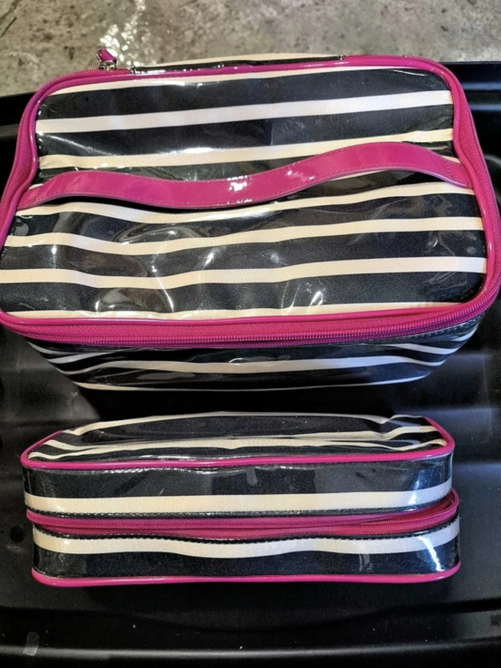 kate spade new york Striped Cosmetic Bag Set in Navy & Pink